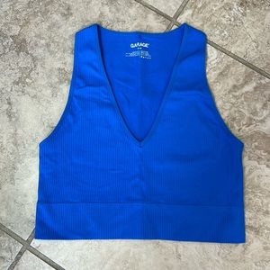 Garage Cropped Blue V Neck Ribbed Tank. Size M.